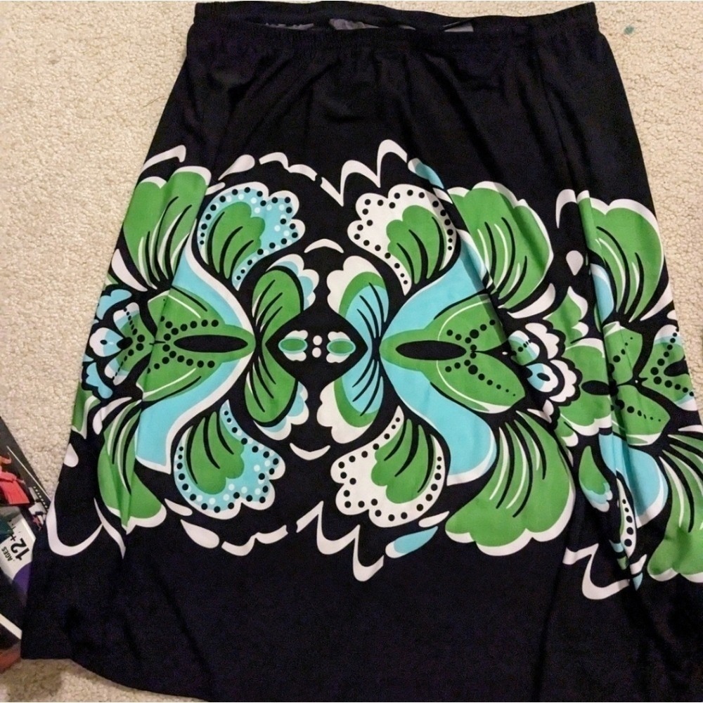INC International Concepts Black Multi Color Floral‎ Print Midi Large